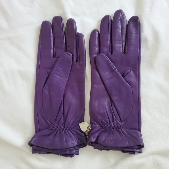 Moschino Studded Purple Leather Gloves - Picture 3 of 7